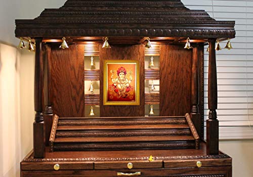 Image of ADA Handicraft Lord Ganesh Ganpati Religious Painting Photo Frame for Pooja Hindu God Photos With Frame for Wall Decor - Gold (35 * 25cm)