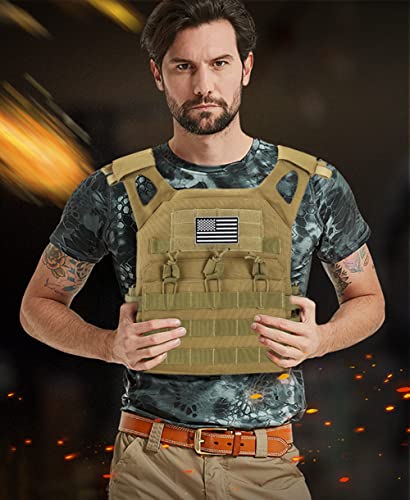 Limhoo Tactical Vest Adjustable Modular Molle Game Protective Vest With Usa Flag Patch (Khaki) #TOP1