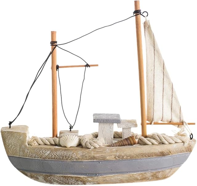 VOSAREA Sailboat Decoration Wooden Sailing Boat Model Nautical Gift Vintage Tabletop Ornament for Home Decoration