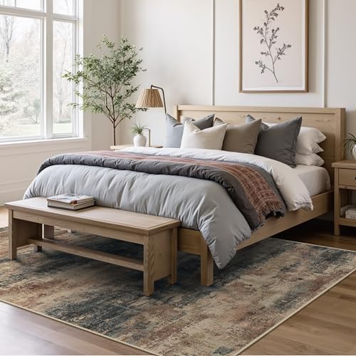 Area Rugs 9x12 for Living Room Bedroom, Modern Abstract Machine Washable Rug, Large Soft Low Pile Floor Cover with Non Slip Backing for Dining Room, Stone Rust