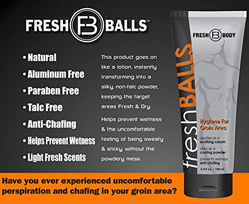 Fresh Body Fb - Fresh Balls Lotion, 3.4 Fl Oz (2 Pack) | Anti-Chafing Men's Soothing Cream To Powder Balls Deodorant And Hygiene For Groin Area #TOP3