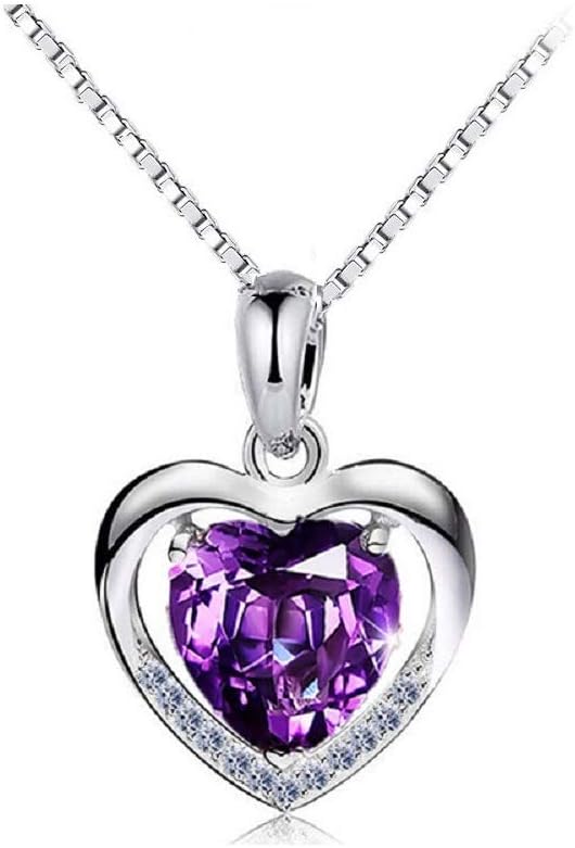 Sterling Silver 8mm Heart Shape Crystal with Cubic Zirconia Pendant Necklace