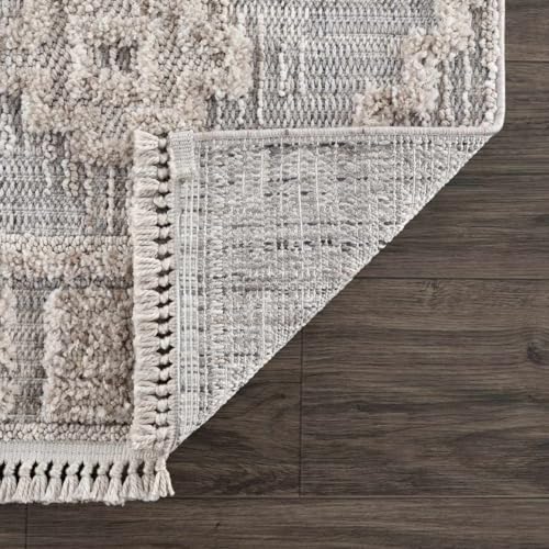 Image of Hauteloom Aria Modern Moroccan Medallion Farmhouse Living Room, Bedroom Area Rug - High Low - High Pile Carpet - Cream, Beige, Brown, Beige - 5'3 inch x 7'