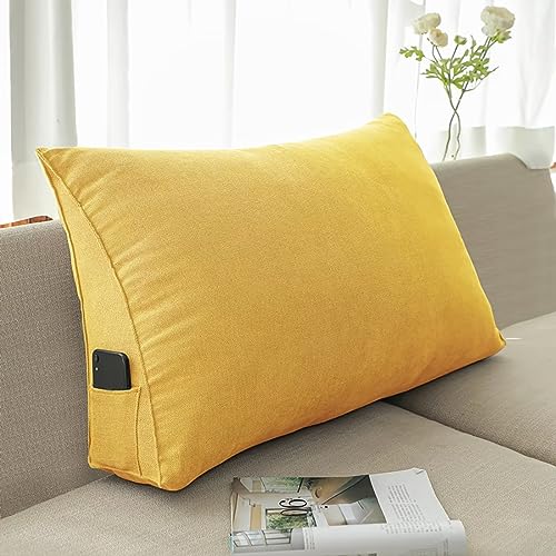 TESICA Yellow Wedge Headboard Triangle Bolster Pillow Reading Pillows for Sitting in Bed, Wedge Cushion Backrest Lumbar Back Support Upholstered Daybed Sit Up Book Pillow, 28x20x8in