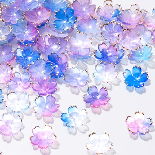TAXTYHRE 100 Pièces Perles de Fleurs Acryliques, Perle en Forme de Fleur de Cerisier, Mini Dégradés Fleur Perles Intercalaire, pour Bracelet Boucle...