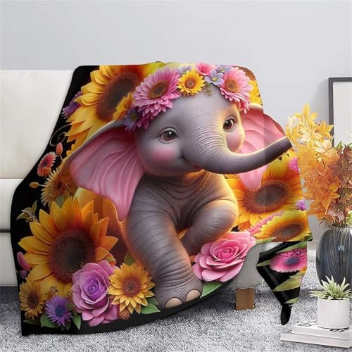 Couverture éléphant imprimée 3D douce et chaude microfibre plaid canapé 150x200cm