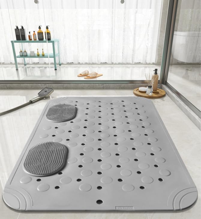 Miniatura 9 de Tapete antideslizante para bañera con orificios de drenaje y ventosas, tapete de ducha antideslizante para ducha interior, 19.7 x 12.6 pies, tapete