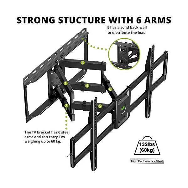 USX-MOUNT TV Wall Mount Swivelling Tilting for 47-84 Inch LED, LCD, Plasma TV with Max. VESA 600 x 400 mm, TV Mount with Extendable Ultra Strong Double Arm up to 60 kg, TV Bracket - Image 4