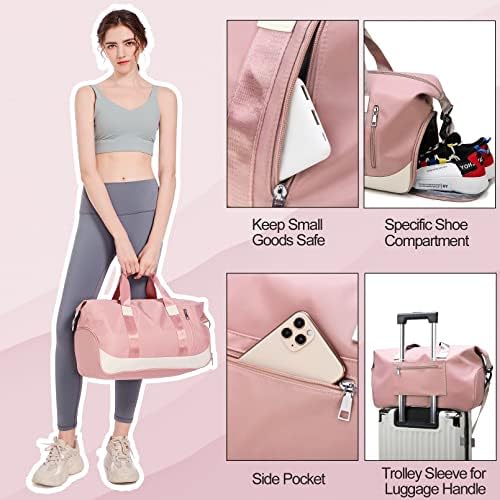 Sports Gym Bag, Travel Duffel Bag with Wet Pocket & Shoes Compartment Weekender Bag for Women and Men, Pink 3 Sports Gym Bag, Travel Duffel Bag with Wet Pocket & Shoes Compartment Weekender Bag for Women and Men, Pink