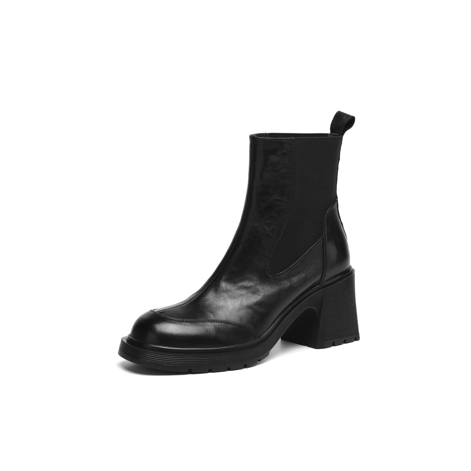 TinaCus Womens Chelsea Boots Leather Handmade Round Toe Elastic Block Heel Ankle Booties