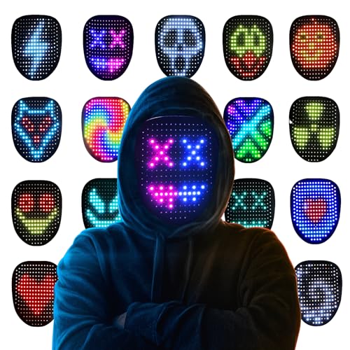 Led Mask Halloween Costume for Kids Adults, Face Transforming Lig...