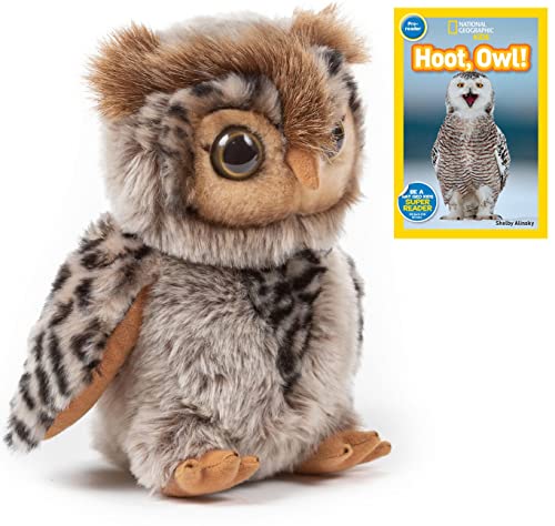 Wildlife Tree 9 Inch Plush Eagle Owl Stuffed Animal Bundle with National Geographic Readers Hoot, Owl! Pre-Reader Book