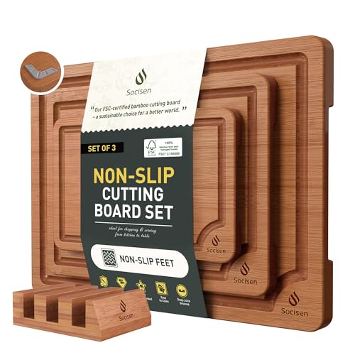 3 Packs Bamboo Cutting Board Set with Non Slip Feet Holder and Over Sink Nice Solid Thick Wood Juice Groove Chopping Board Extra Large Big Small Best Hardwood Kitchen Organic Vegetable Meat BBQ Kit