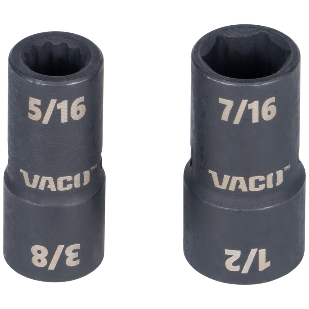 VACO VAC4100 10-częściowy zestaw nasadek udarowych 2 w 1, z etui, adapterem, przedłużeniem, grzechotką, 6 gniazd, 12 rozmiarów SAE do napędów 1/4 i 3/8 cala