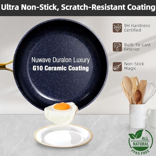 Image of Nuwave Lux LE 13-Pc Cookware Set with Elegant Gold Handle, Diamond Infused Ceramic Non-Stick, PFAS Free, Premium Metal Lids, Ergonomic Stay-Cool Handles, Induction Ready & Compatible w /All Cooktops
