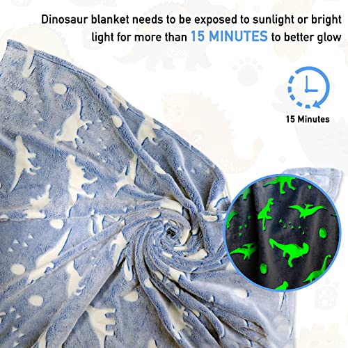 TEHALK Dinosaur Glow in Dark Blanket - Soft Fleece for Boys & Girls - Personalized Baby & Toddler Blanket - 50"x60"