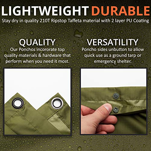 Arcturus Lightweight Ripstop Nylon Poncho With Adjustable Hood (Olive) #TOP5