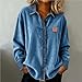 Women's Corduroy Button Down Shirt Fashion Patchwork Long Sleeve Collared Casual Blouse Dressy Loose Work Business Tops Blue