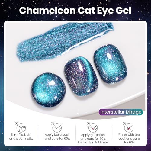 Image of Beetles Cat Eye Gel Nail Polish - 15ML 9D Cat Eye Chameleon Blue Glitter Gel Polish Interstellar Mirage Blue Purple Magnetic Shimmer Effect Soak Off UV Salon DIY Manicure Gifts for Women