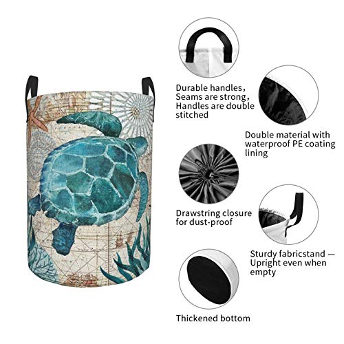 Large Round Storage Basket With Handles,Sea Turtle Ocean Animal Pattern Digital Print,Waterproof Coating Organizer Bin Laundry Hamper For Nursery Clothes Toys 21.5"X 16.5" #TOP6