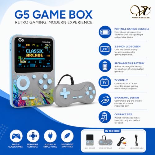 Image of Toys for Boys / Girls 7-14 Years | Video Game for Kids 10 to 15 Years | G5 Rechargeable Pocket Handheld Gaming Console 500 in 1 Retro Games Box, 2 Player TV Output (Green)