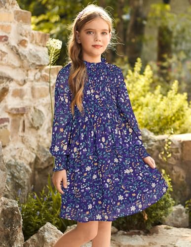 Image of GRACE KARIN Girls Long Sleeve Floral Dress Fall Winter Casual Dresses 6-14Y