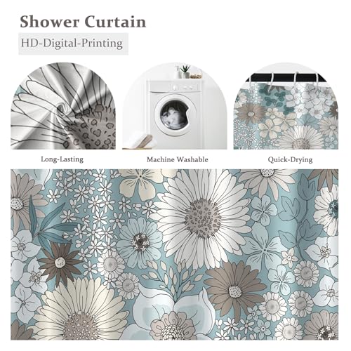 Yanutan Blue Boho Flower Shower Curtain,Light Blue Flower Floral Shower Curtain Set for Bathroom,Bohemia Flower Colorful Fabric Bath Curtain with Hooks, 72x72in by Yanutan - Used condition - Image 3