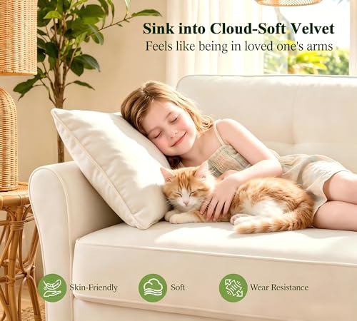 Image of Kidirect Small Sectional Couch, 69 inch L Shaped Couch, Sectional Sofa, White | Comfy Velvet Couch, Tool-Free Setup, 750lb Max Load, Movable Ottoman, Ideal for Living Room, Bedroom, Apartment, Office