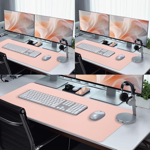 Image of Bloss Leather Desk Pad and Keyboard Wrist Rest, Large Mouse Pad + Keyboard Pad+Mouse Wrist Support, Non-Slip Desk Mat Protector for Office, Home(31.5x15.7 Inches,Pink)