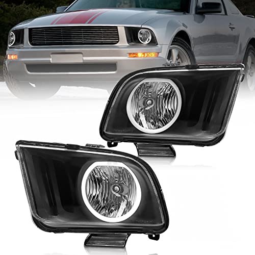 ADCARLIGHTS Headlight Assembly with LED Bar Compatible with 2005-2009 Ford Mustang Clear Lens Black Housing Headlamp Replacement Left and Right