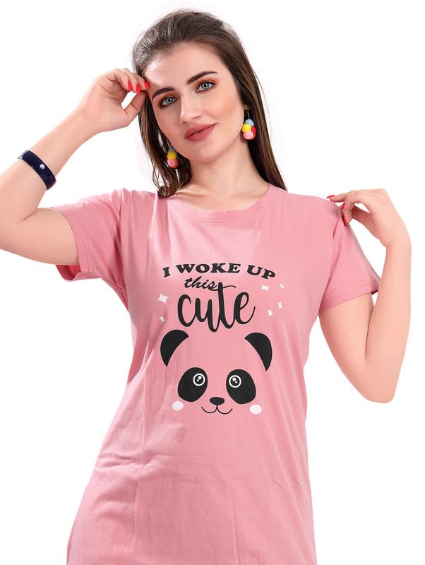 Image of Printed Knee Length Pocket Night Dresses for Women | Cat Lover | Premium Soft Cotton Nighty | Blue and Maroon