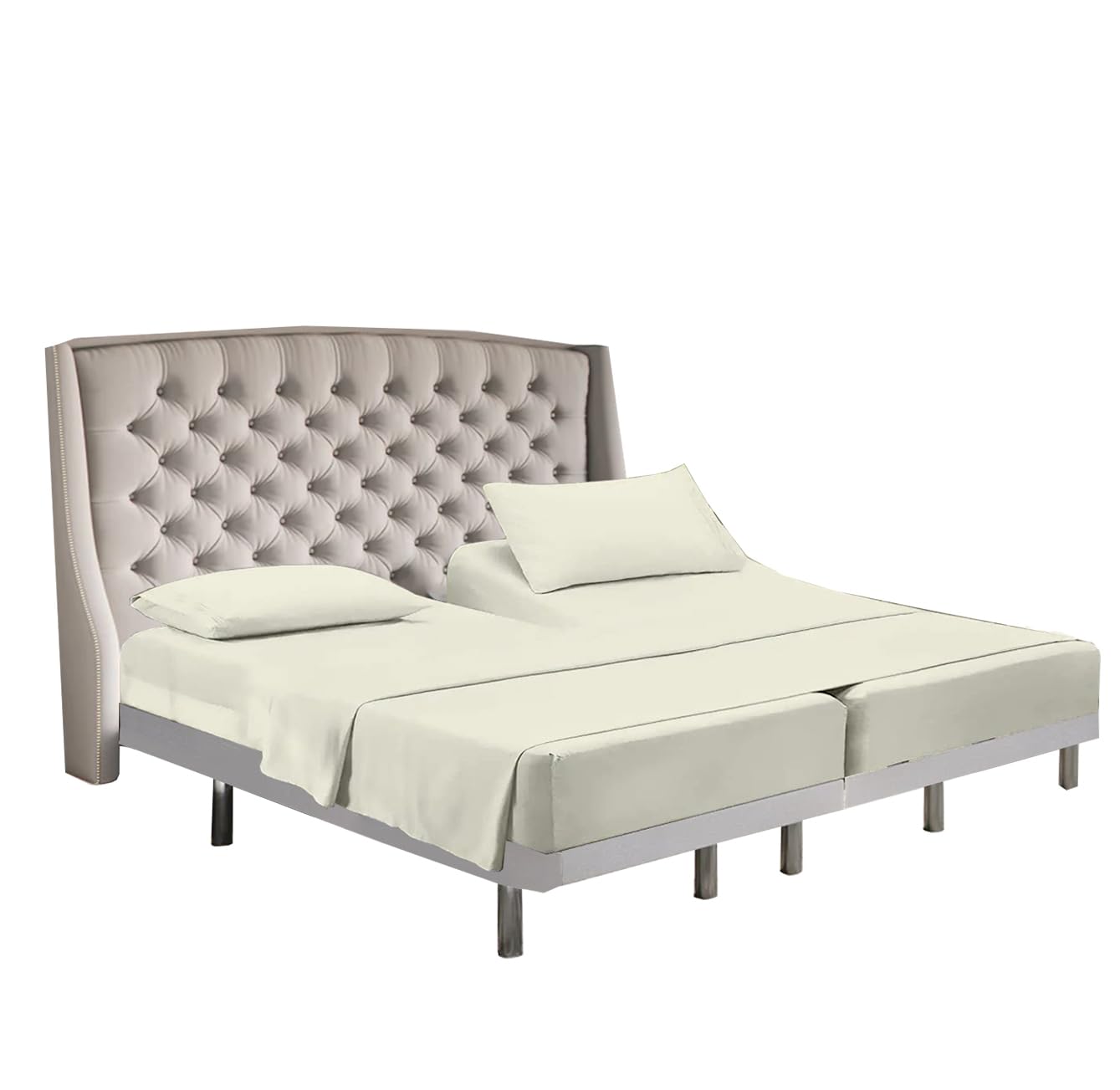 cottingon 5 pcs split king sheet sets for dual adjustable beds soft luxury microfiber xl sheets for king size mattress fits 15 to 18 deep pocket ivory