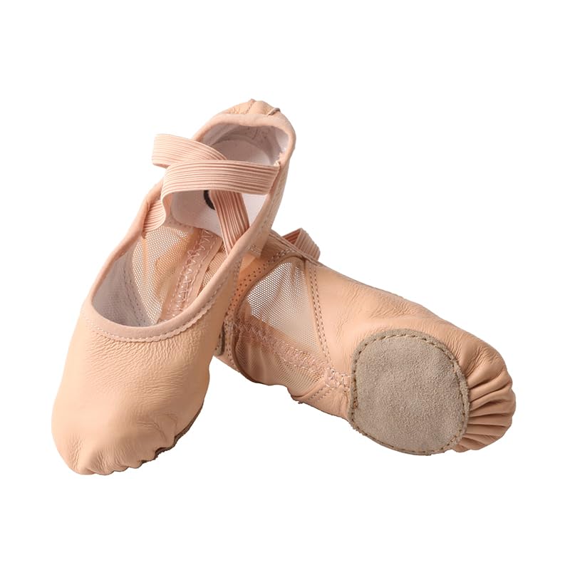 TMA EYES Girl's Ballet Leather Shoes with Cross Strap Design4