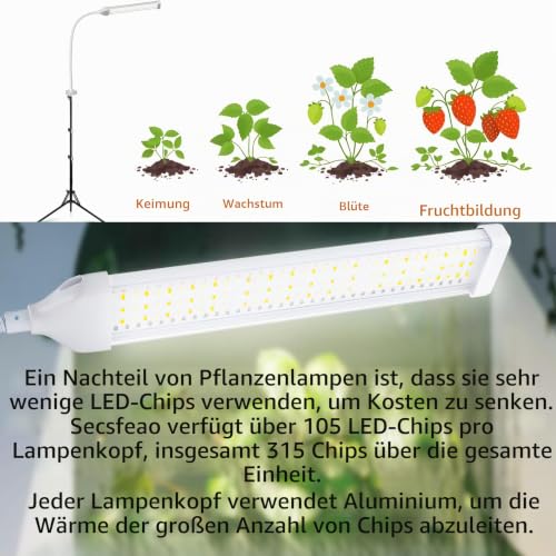 Pflanzenlampen LED Vollspektrum, Pflanzenleuchte Pflanzenlicht mit Ständer Pflanzen LED Wachstumslampe für Pflanzen mit Zeitschaltuhr 3… – Ansicht 6