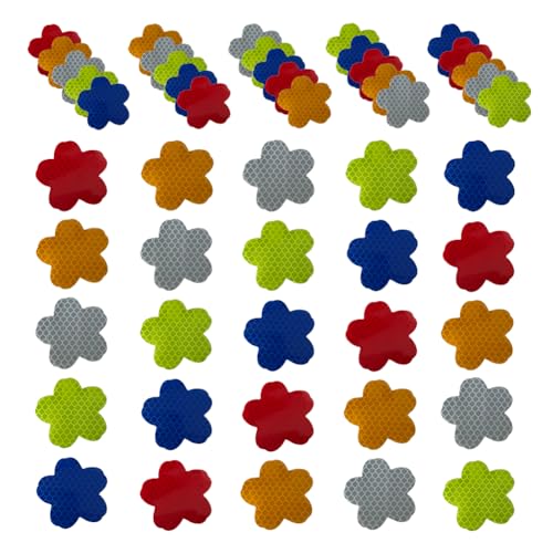 50Pcs Warning Reflective Stickers, Reflective Decals Waterproof Reflector Tapes Safety Reflective Stickers Night Visibility Adhesive Stickers for Motorcycle Bicycle Car (Flower-Shaped)