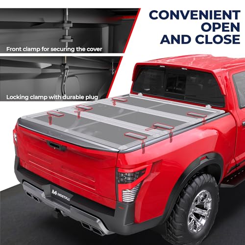 Image of MOSTPLUS 6FT FRP Tri Fold Hard Truck Bed Tonneau Cover Compatible for 2005-2026 Nissan Frontier 3 Folding Fleetside Fiberglass 3 Folding Bed Cover 72Inch