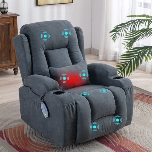 Image of OBBOLLY Manual Swivel Glider Rocker Recliner Chair-Nursery Rocking Recliner Chair,Wingback Design 360° Swivel Chair with Lumbar Pillow, Cup Holders, Side Pockets for Living Room (Black, Single)