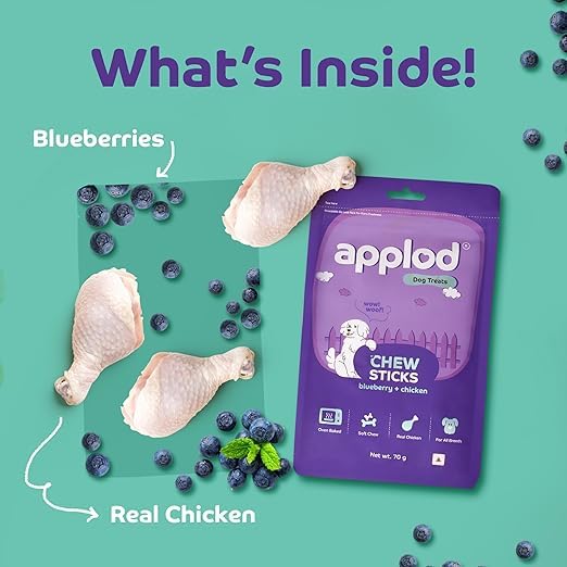 Image of Soft Blueberry & Chicken Chew Sticks for Puppies & Adult Dogs | Soft Easy-to-Digest Training Treats for Small Breeds | Healthy & Chewy Dog Snacks | Pack of 3 | 70g x 3
