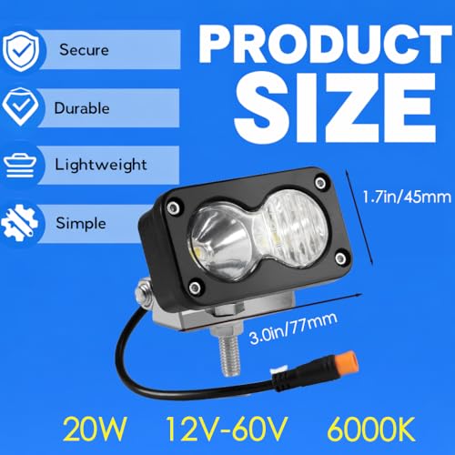 Image of Compatible fits Ridstar Q20 Ebike Headlight, 6500K 20W Super Bright Waterproof LED Light for Ebike, 3 Pin Universal 12V-60V for Ebike, Motorcycle, ATV