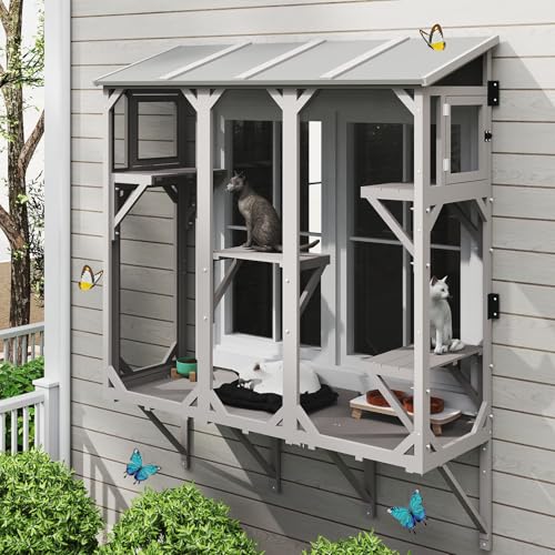 ketive Cat Catio, Expandable Window Box Enclosure for Multiple Indoor Cats, Comfortable Wooden Small...