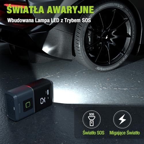 WORKPRO Bezprzewodowa sprężarka powietrza, 2500 mAh, 7,2 V, przenośna sprężarka powietrza z 4 trybami, 150 PSI, inteligentny cyfrowy wyświetlacz LED, SOS do samochodu, motocykla, piłki, rowerów