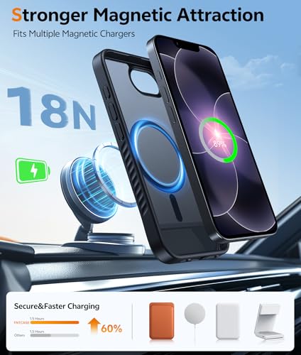 Image of FNTCASE for iPhone 17e Case: iPhone 16e Phone Case [Magnetic Stand] [Compatible with Magsafe] Translucent Matte Military Grade Shockproof Drop Protective Phone Cover,Black