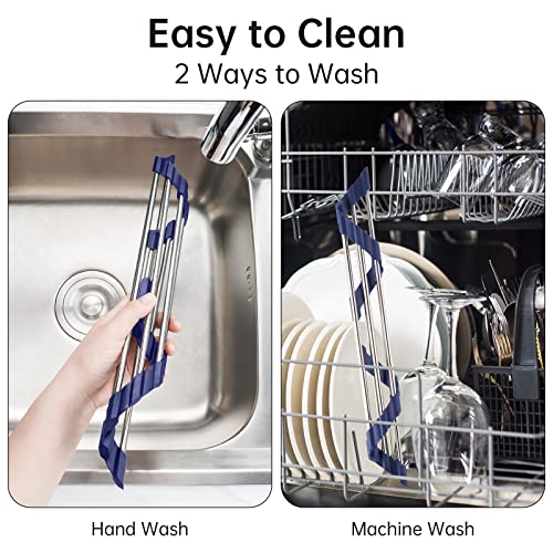 Tomorotec Triangle Roll-Up Dish Drying Rack For Sink Corner Small Foldable Stainless Steel Over The Sink Multipurpose Kitchen Drainer Caddy Trivet Rustproof Organizer Storage Space Saver Shelf #TOP4