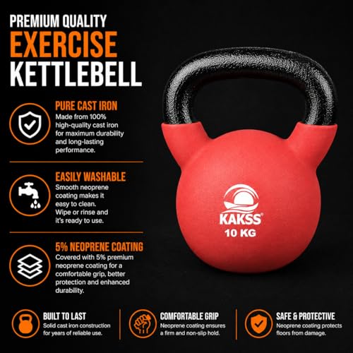 Image of Kakss neoprene Half Coating Red 10 kg Kettle Bell for Gym & Workout (Proudly Made in India)