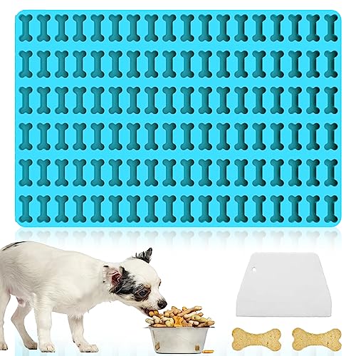 YOUYIKE Backmatte Hundekekse, 2.5 cm Silikon Backmatte, 108 Löcher Hundekekse Backform,Knochenbackform, Hundekekse Mini Backunterlage für Hundekekse und Leckerlis DIY (Blau)