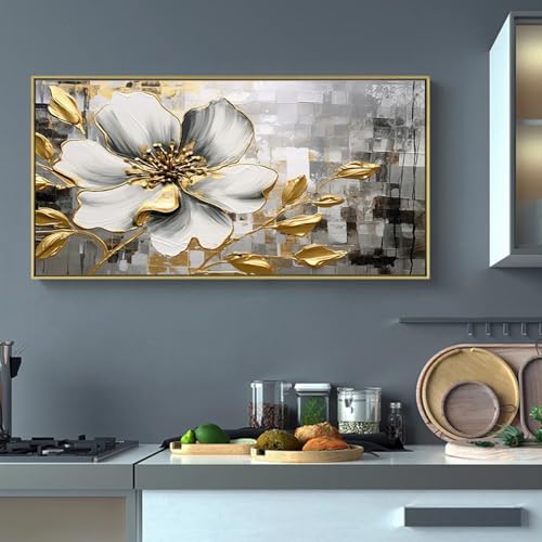 Peinture à l'huile fleur dorée pour habiller un grand mur vide