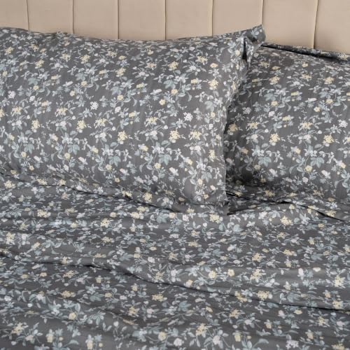 Image of Home Elegance from House of Mytrident | Linen Feel Bed Sheet for Double Bed King Size with Two Pillow Covers | Ultrasoft | Floral 274cm x 250cm | myTrident - Rift Dark Grey
