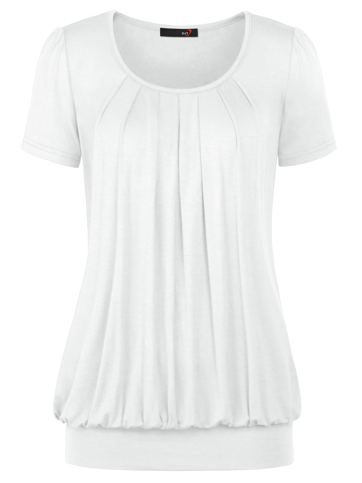 DJT Damen T-Shirt Sommer Oberteile Rundhals Falten Kurzarm Print Bluse Basic Shirt Tunika Tee Tops