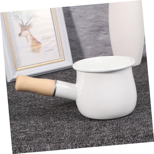 PartyKindom Enamel Milk Pan Small 10cm Mini Saucepan with Wooden Handle Nonstick Kitchen Cooking Pot for Boiling Milk Butter Coffee Warmer Suitable for Baby Food and Everyday Use Random Color - Image 5