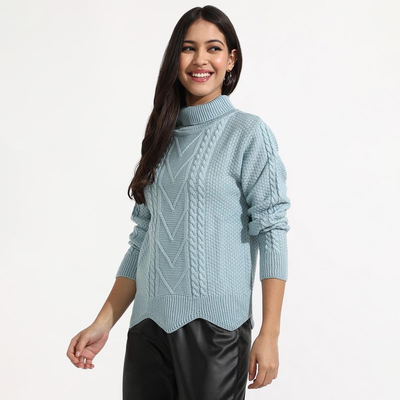 Image of PINACOLADA Women's Geometric-Textured Pullover Sweater for Casual Wear | Crew Neck | Long Sleeves | Pull On Closure | Sweater Crafted with Comfort Fit for Everyday Wear